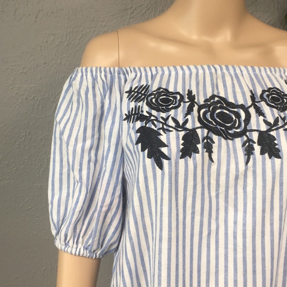 Vintage Blue & White Striped Embroidered Dress - Picture 4 of 11